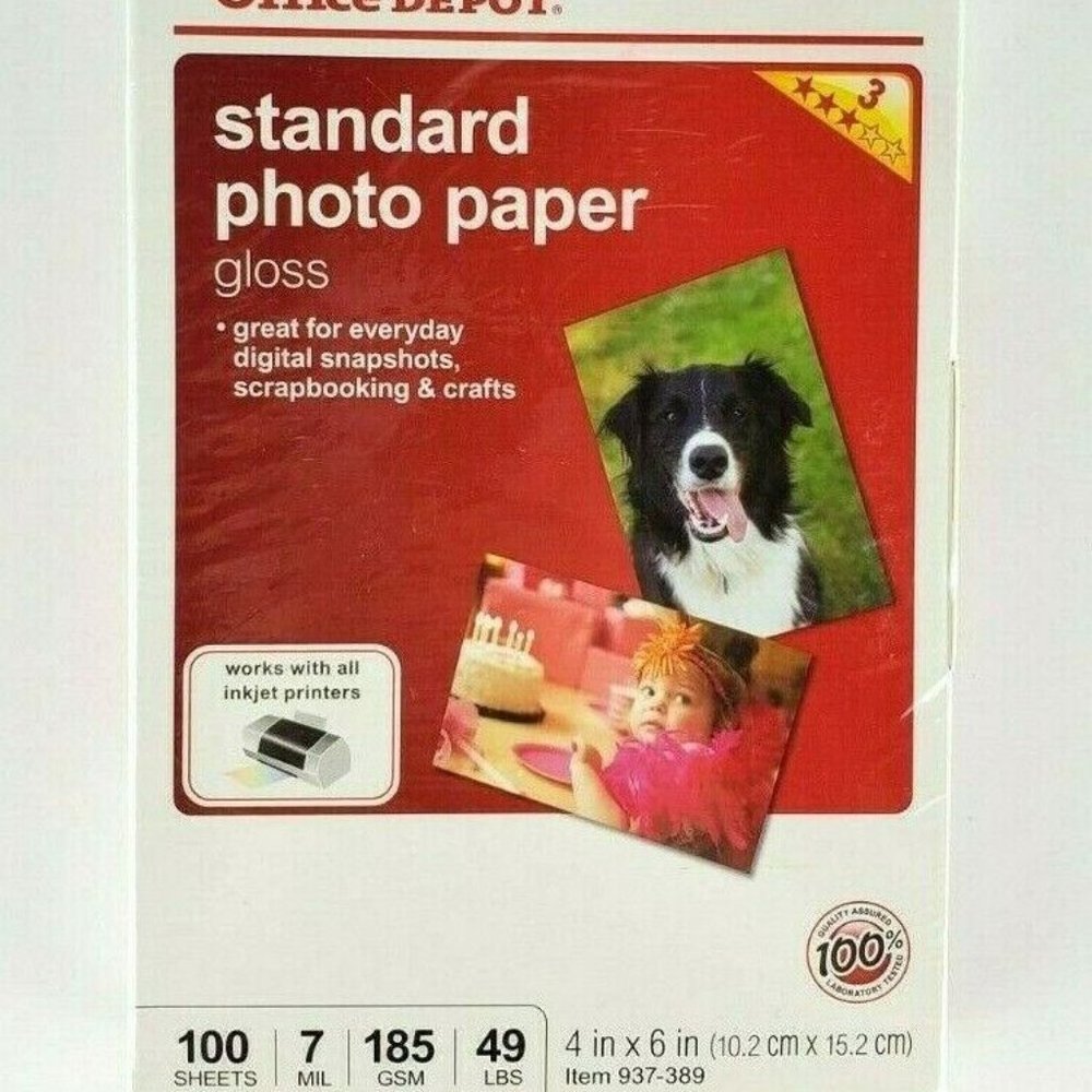 Office Depot Gloss Inkjet Multi-Project Photo Paper 100 Count 4”x6” Item 937-389